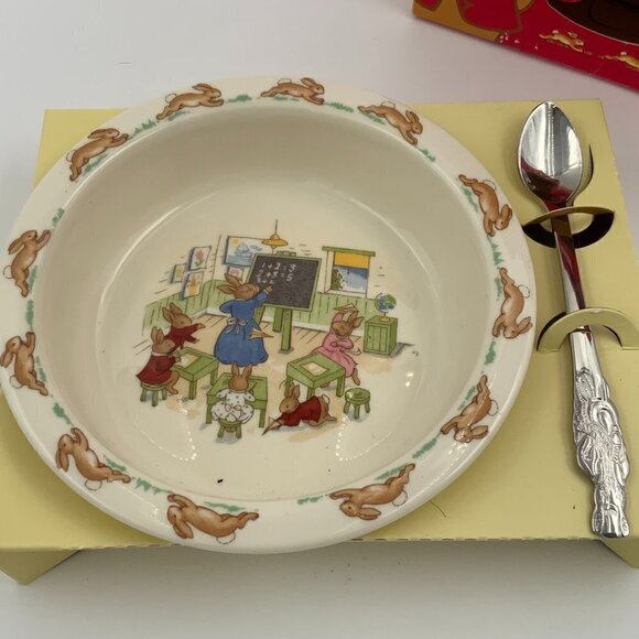 Royal Doulton Bunnykins Nurseryware Bowl & Spoon Set Original Box - Picture 2 of 4